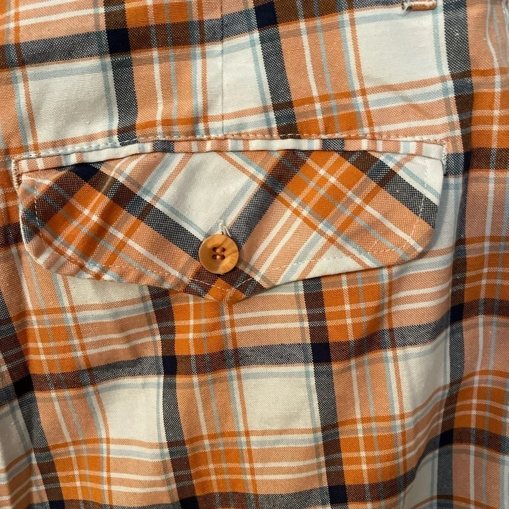North 15 men’s orange/navy plaid hip hop streetwear 5 pocket long shorts. Sz 38